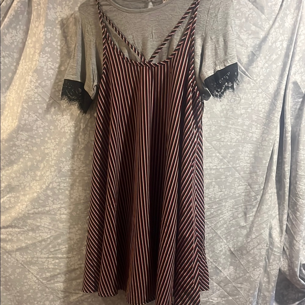 Hem & Thread Red and Blue Sundress Short Sleeve Mini